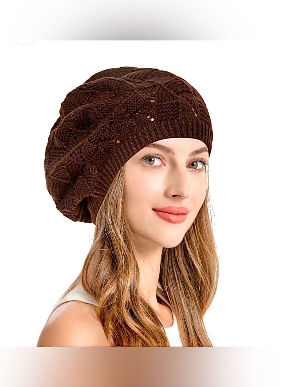 BYOS Leafy Cutout Crochet Soft Knit French Beret Hat
